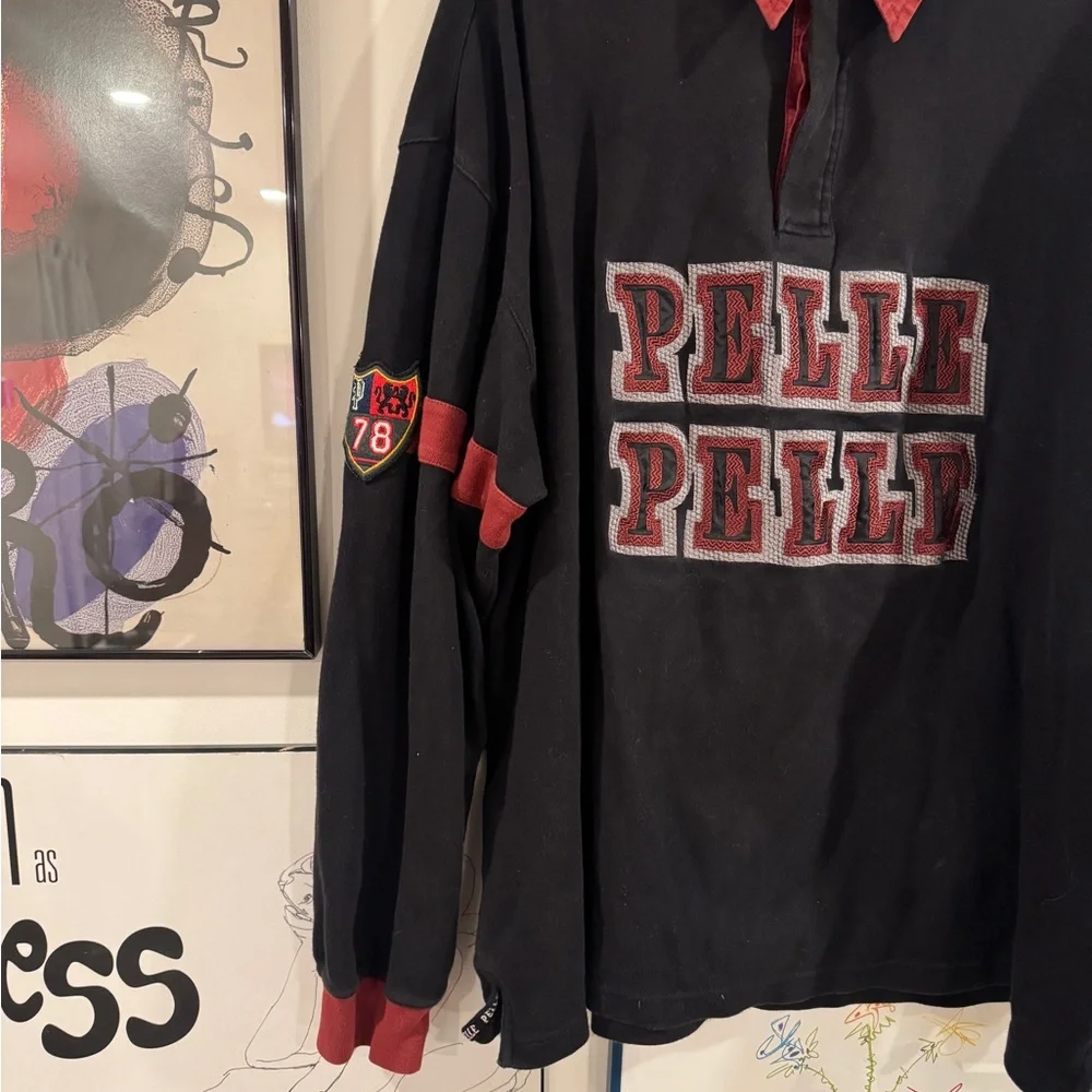 Pelle Pelle Black and Burgundy Rugby Shirt - size XL - Picture 2 of 15